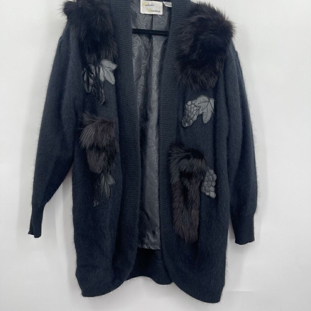Baluchi Creations Charcoal Gray Angora Rabbit Hair Cardigan Sweater Size Small
